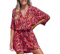 CUPSHE Été Femmes Ceinturé Rayé Romper Deep V Cou Dolman Manches Salopette Jambe Large Combinaisons