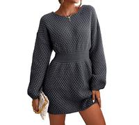 CUPSHE Femme Robe Pull en Tricot Texturé à Col Rond Manches Longues Épaules Tombantes Chandail Casual Pull-Over Sweats Noir S