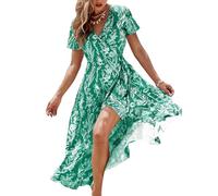 CUPSHE Femme Robe Wrap Fleurie à Col en V à Manche Courte Évasées Volants Lacer Elégant Rrapèze Longue Robe de Plage Casual