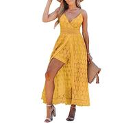 CUPSHE Femmes Été Faire glisser fronces Smocks Combinaison Robe Col en V Sangles Speghetti Dos nu Maxi Haut Bas