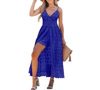 CUPSHE Femmes Été Faire glisser fronces Smocks Combinaison Robe Col en V Sangles Speghetti Dos nu Maxi Haut Bas