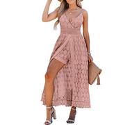 CUPSHE Femmes Été Faire glisser fronces Smocks Combinaison Robe Col en V Sangles Speghetti Dos nu Maxi Haut Bas