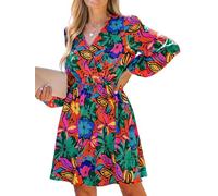 CUPSHE Femmes Imprimé Floral Mousseline de Soie Ligne A Robe Manches Longues paysannes Taille élastique Mini-Robes