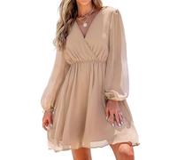 CUPSHE Femmes Imprimé Floral Mousseline de Soie Ligne A Robe Manches Longues paysannes Taille élastique Mini-Robes