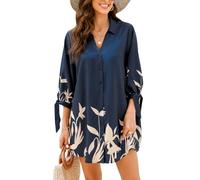 CUPSHE femmes Robe chemise boutonnée fleurie à manches longues | Fermeture éclair décorative à anneaux, poches avant pratiques et ligne trapèze moulante pour un look d'automne moderne.
