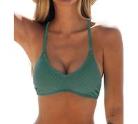 CUPSHE Haut de bikini pour femme Neckholder avec col en V et lacets texturés en spaghettis, vert mousse, XL