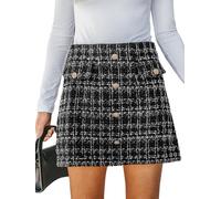 CUPSHE Jupe en tweed taille haute pour femme - Coupe trapèze tissée avec boutons sur le devant, Noir , M