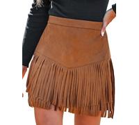 CUPSHE Jupe Femme Terra Cotta Taille Haute Frange Décontractée Bodycon A-Line Bureau Crayon Mini Jupe pour Dames, marron, XS