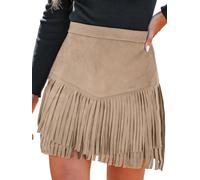 CUPSHE Jupes pour femme en terre cuite taille haute à franges, style décontracté, moulant, trapèze, bureau, mini jupe