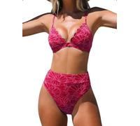 CUPSHE Maillot de bain 2 pièces pour femme - Triangle - Bord ondulé - Taille haute - Motif floral, M