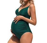 CUPSHE Maillot de bain de maternité pour femme - Maillot de bain une pièce - Maillots de bain de grossesse - Bretelles spaghetti froncées et réglables, vert foncé, Taille S