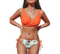 CUPSHE Maillot de Bain Femme Bikini Ensemble enveloppé sur Le Devant à Lacets dans Le Dos col en V Maillot de Bain Deux pièces, XS