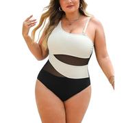 CUPSHE Maillot de bain grande taille pour femme - Une épaule - Maille transparente - Découpes décoratives - Contrôle du ventre - Asymétrique - Maillot de bain une pièce - Maillot de bain une pièce -