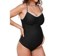CUPSHE Maillot de bain une pièce de maternité pour femme avec bretelles réglables, coque froncée cousue dans le dos, maillot de bain pour la grossesse, noir, Taille S