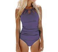 CUPSHE - Maillot de bain une pièce pour femme avec col haut et effet contrôle du ventre, violet, Taille XL