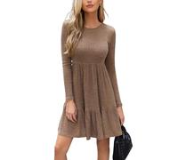 CUPSHE Mini robe en tricot côtelé à manches longues et col rond pour femme, robe pull décontractée pour l'automne, marron, M