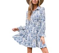 CUPSHE Mini robes d'automne cachemire pour femmes, col volanté, manches longues poètes sur le devant, boutonnée à la taille, robe d'automne