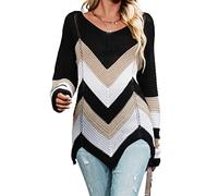 CUPSHE Pull ample pour femme - Pull d'hiver à manches longues et encolure dégagée - Épaules tombantes - Décontracté - Tricot côtelé, Noir , L