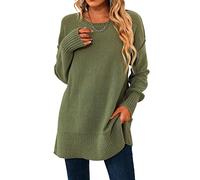 CUPSHE Pull décontracté à manches longues pour femme - Col rond - Tricot décontracté, Vert, M