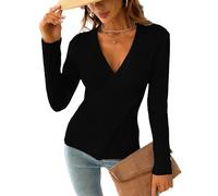 Cupshe Pull uni décontracté en tricot à manches longues pour femme - Pour l'automne et l'hiver - Noir, noir, Taille L