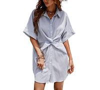 CUPSHE Robe Chemise pour Femme Boutonnée à Rayures Manches Courtes Court en Dessous Décontracté