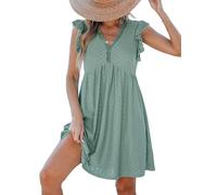 CUPSHE Robe de plage plissée avec col en V et manches flottantes en dentelle ajourée, vert menthe, Taille XL