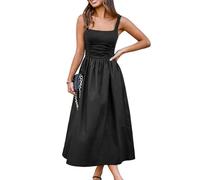 CUPSHE Robe de soirée décontractée sans manches en tricot plissée - Col carré - Pour femme, Noir , M