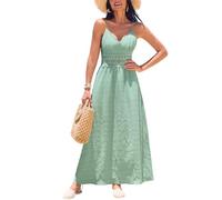 CUPSHE Robe d'été longue dos nu avec col en V et dentelle et bretelles spaghetti pour femme, Vert menthe, M