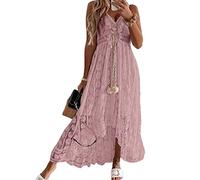CUPSHE Robe d'été pour Femme Boho Maxi à Lacets avec Pompon col en V évasé à Volants Robes de Plage