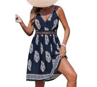CUPSHE Robe d'été pour femme - Col en V - Effet cache-cœur - Inserts au crochet - Fleurs tropicales - Bretelles spaghetti - Robe de plage - Robe décontractée - Mini robe d'été, S