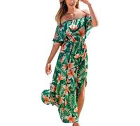 CUPSHE Robe d'été pour Femme épaules dénudées Manches Courtes Ébouriffé Tropical Robes Longues