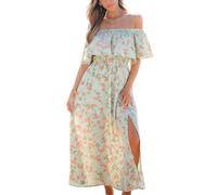 CUPSHE Robe d'été pour Femme épaules dénudées Manches Courtes Ébouriffé Tropical Robes Longues