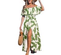 CUPSHE Robe d'été pour Femme épaules dénudées Manches Courtes Ébouriffé Tropical Robes Longues