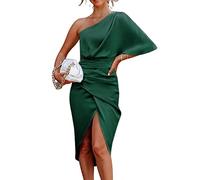 CUPSHE - Robe en satin dos nu à manche courte évasée et ourlet asymétrique midi, robe de soirée avec fermeture éclair pour femme, vert émeraude, Taille M
