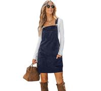 CUPSHE Robe Femme à Bretelles Découpe Carrée avec Porte-Jarretelles Poches Corduroy Latzkleid Ensemble Robe de Loisirs Mini Dress, bleu marine, XL