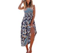 CUPSHE Robe longue d'été à smocks pour femme - Sans manches, avec bretelles spaghetti et volants - Longue robe de plage formelle, Taille M