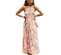 CUPSHE Robe longue d'été à smocks pour femme - Sans manches, avec bretelles spaghetti et volants - Longue robe de plage formelle, Taille XL