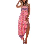 CUPSHE Robe longue d'été à smocks pour femme - Sans manches, avec bretelles spaghetti et volants - Longue robe de plage formelle, rose fuchsia, Taille M