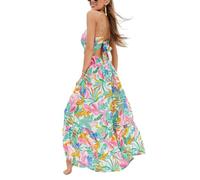 CUPSHE Robe longue d'été décontractée pour femme - Imprimé floral - Col en V torsadé - Sans manches, Rose tropical, Taille XS
