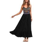 CUPSHE Robe longue d'été décontractée pour femme - Motif floral - Pour la | Robe d'été longue et fluide avec col en V et bretelles spaghetti, tenue de croisière sans manches, look de fête de vacances