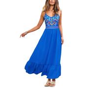 CUPSHE Robe longue d'été décontractée pour femme - Motif floral - Pour la | Robe d'été longue et fluide avec col en V et bretelles spaghetti, tenue de croisière sans manches, look de fête de vacances