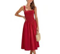 CUPSHE Robe longue fluide à smocks pour femmes, sans manches, col carré, bretelles larges, robe d'été trapèze pour l'été et les vacances décontractées