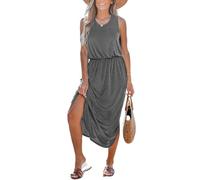 CUPSHE Robe longue sans manches avec col rond et taille cintrée - Fente latérale - Robe décontractée, gris, S