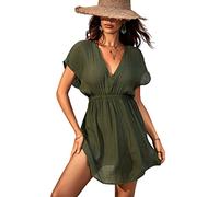 CUPSHE Robe mi-Longue pour Femme avec col en V et Taille élastique | Vêtement de plage léger à manches courtes, fente latérale chic, fluide et aéré, parfait pour les stations balnéaires d'été ou