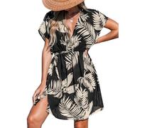 CUPSHE Robe mi-Longue pour Femme avec col en V et Taille élastique | Vêtement de plage léger à manches courtes, fente latérale chic, fluide et aéré, parfait pour les stations balnéaires d'été ou