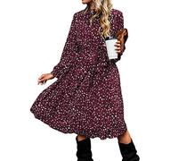 CUPSHE Robe pour femme, col haut, manches longues, imprimé animal, léopard, taille laçage, lignes A, robe décontractée, longueur genou, robe de fête, rouge, M