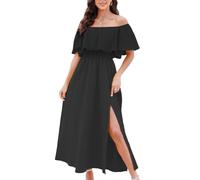 CUPSHE Robe pour Femme d'été en Forme de Robes à épaules dénudées Maxi Longueur à Volants ajustée à la Taille imprimé Tropical