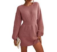 CUPSHE Robe pull en tricot texturé pour femmes, manches longues et taille à bandes - Mini robe pull décontractée pour l'automne et l'hiver, rose, taille XS, rose