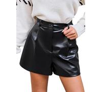 CUPSHE Short en similicuir pour femme avec boutons sur le devant, taille haute, coupe ample, coupe confortable, ambiance moderne, Noir , S
