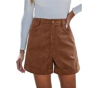 CUPSHE Short pour femme en velours côtelé taille haute décontracté avec ourlet roulé et fermeture à boutons avec poches, marron, M